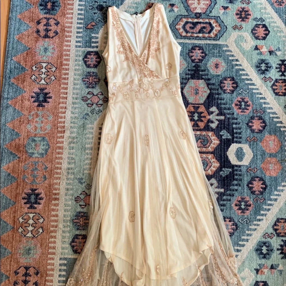Vintage, champagne dress. beaded details. Size 2